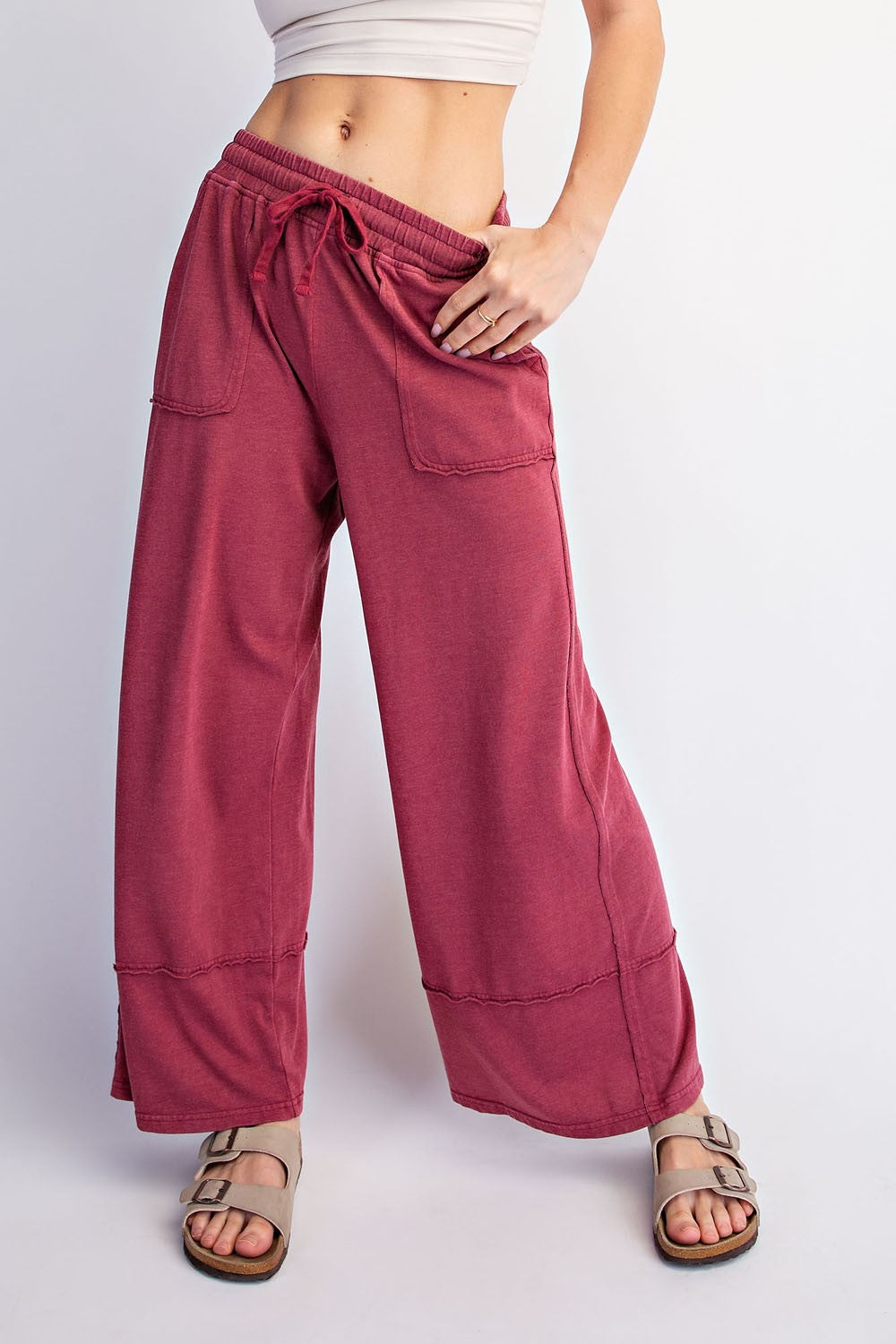 Crimson Mineral Wash Wide Leg Ankle Maternity Pants