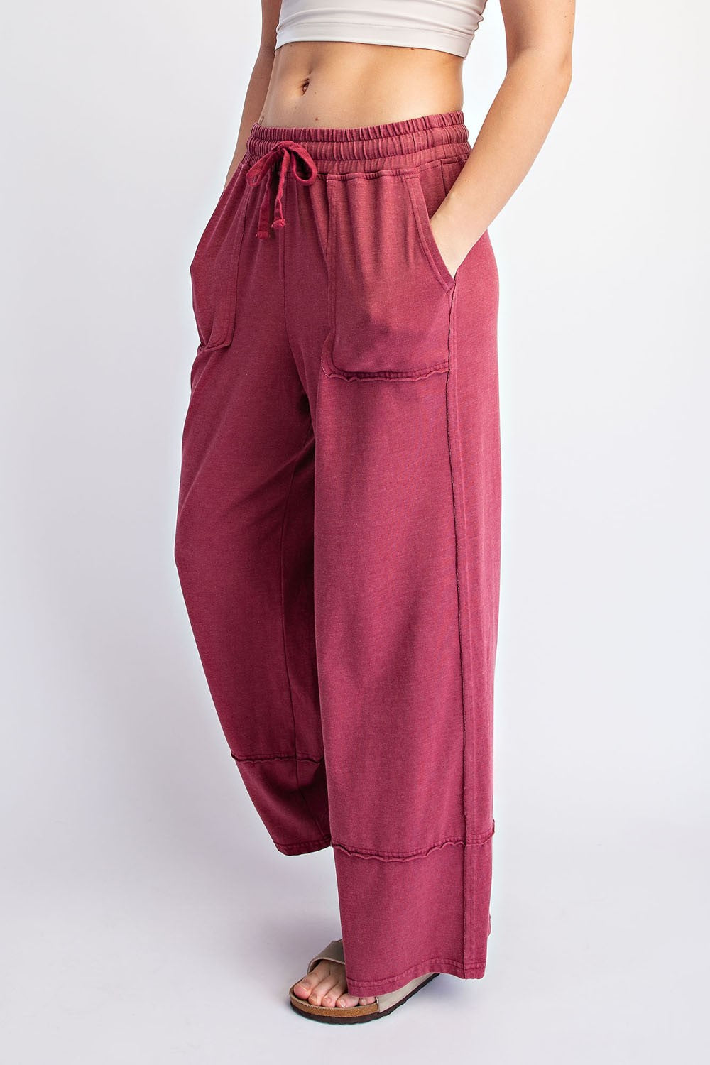 Crimson Mineral Wash Wide Leg Ankle Pants