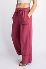 Crimson Mineral Wash Wide Leg Ankle Pants