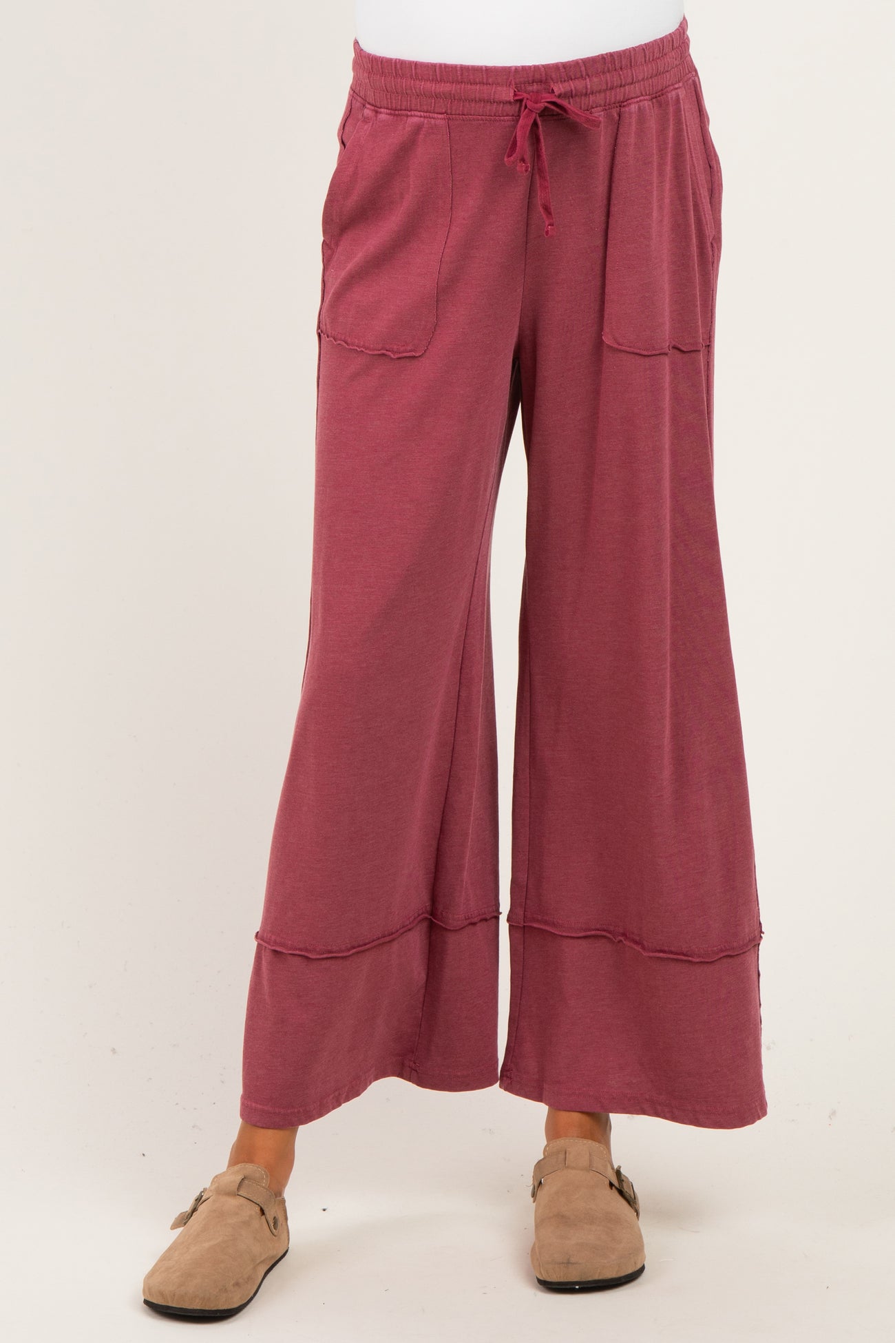 Crimson Mineral Wash Wide Leg Ankle Maternity Pants