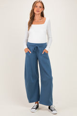 Dusty Blue Fleece Barrel Leg Maternity Sweatpants