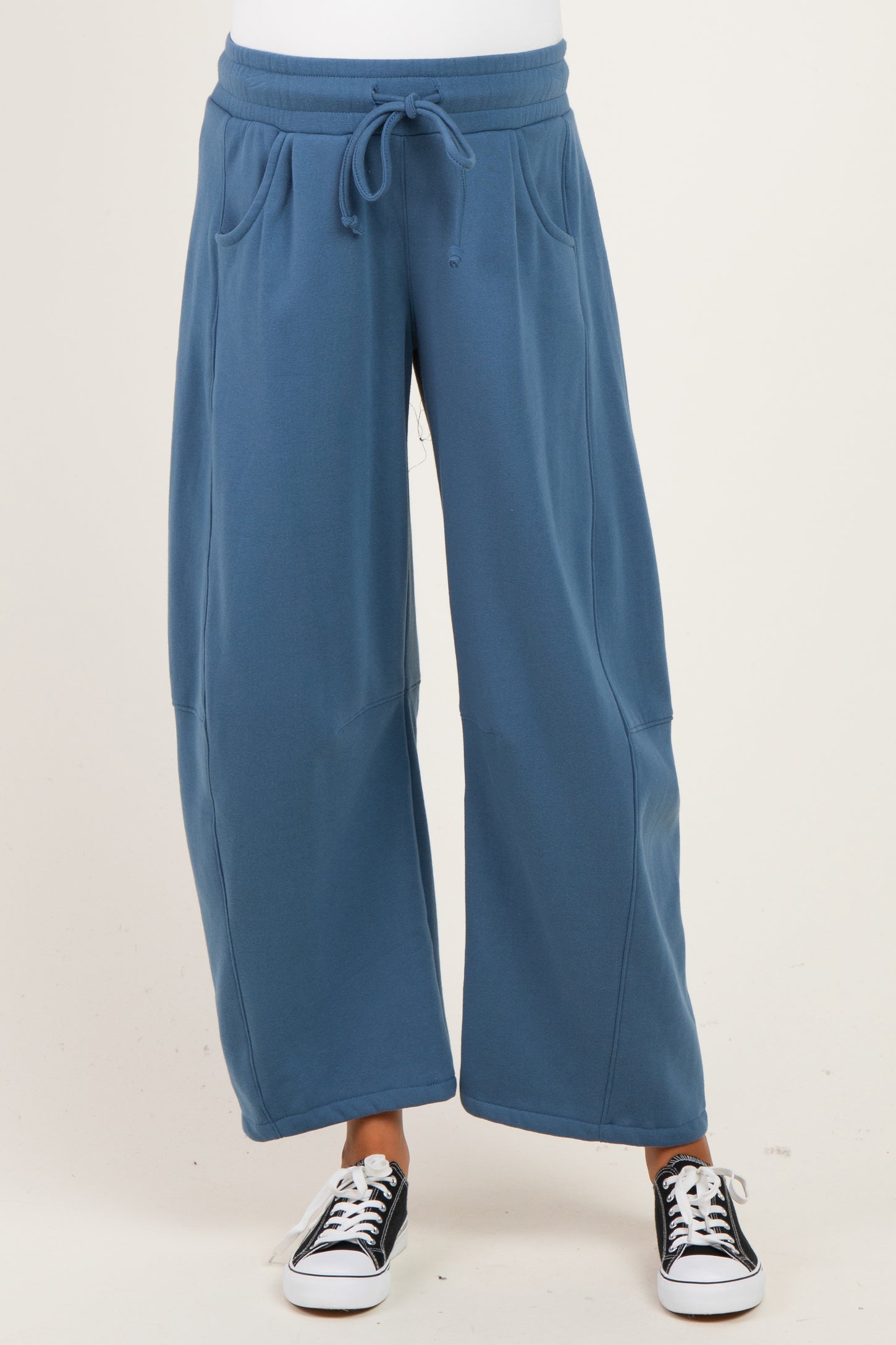 Dusty Blue Fleece Barrel Leg Maternity Sweatpants