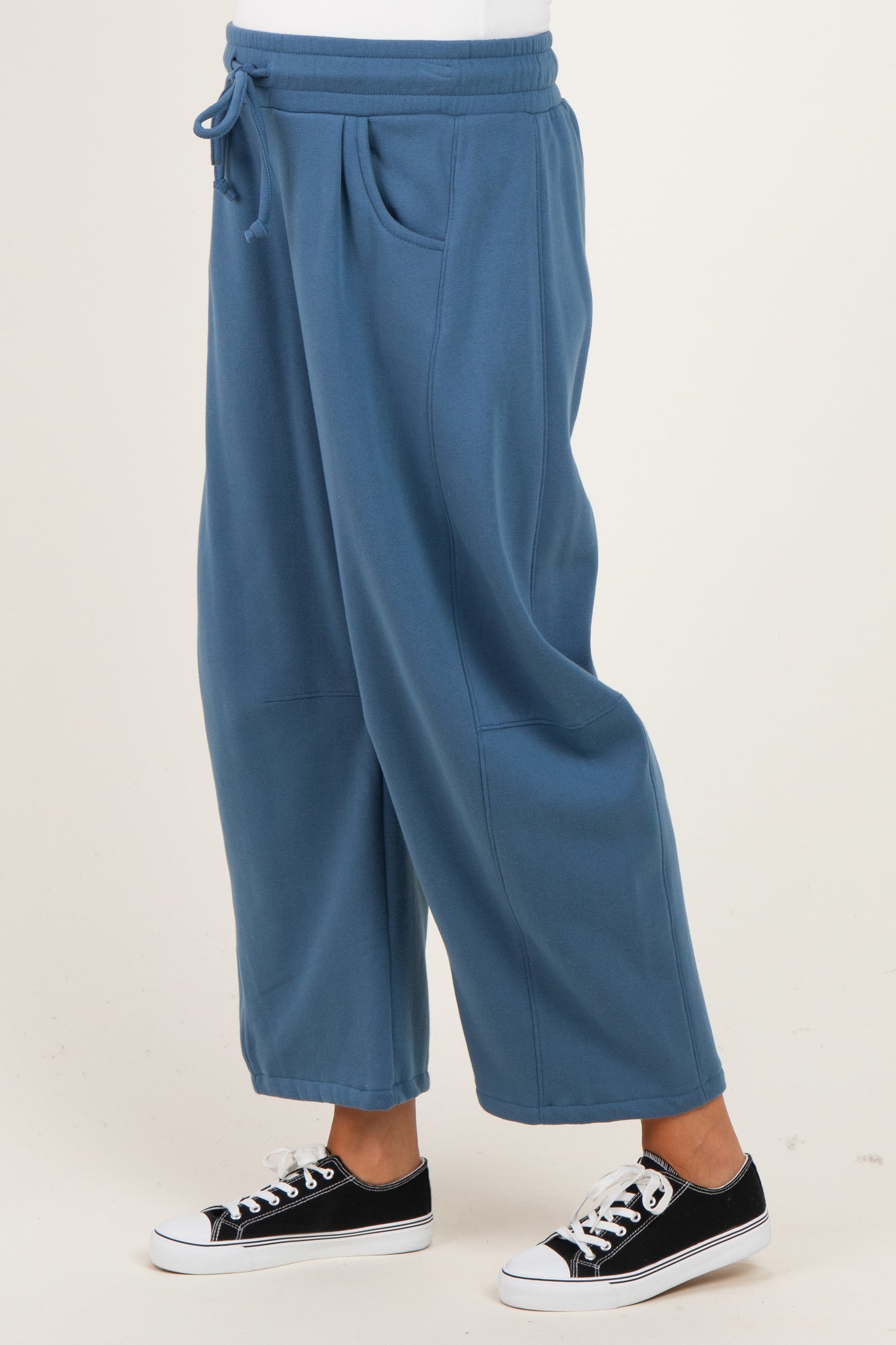 Dusty Blue Fleece Barrel Leg Maternity Sweatpants