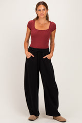 Black Fleece Barrel Leg Maternity Sweatpants