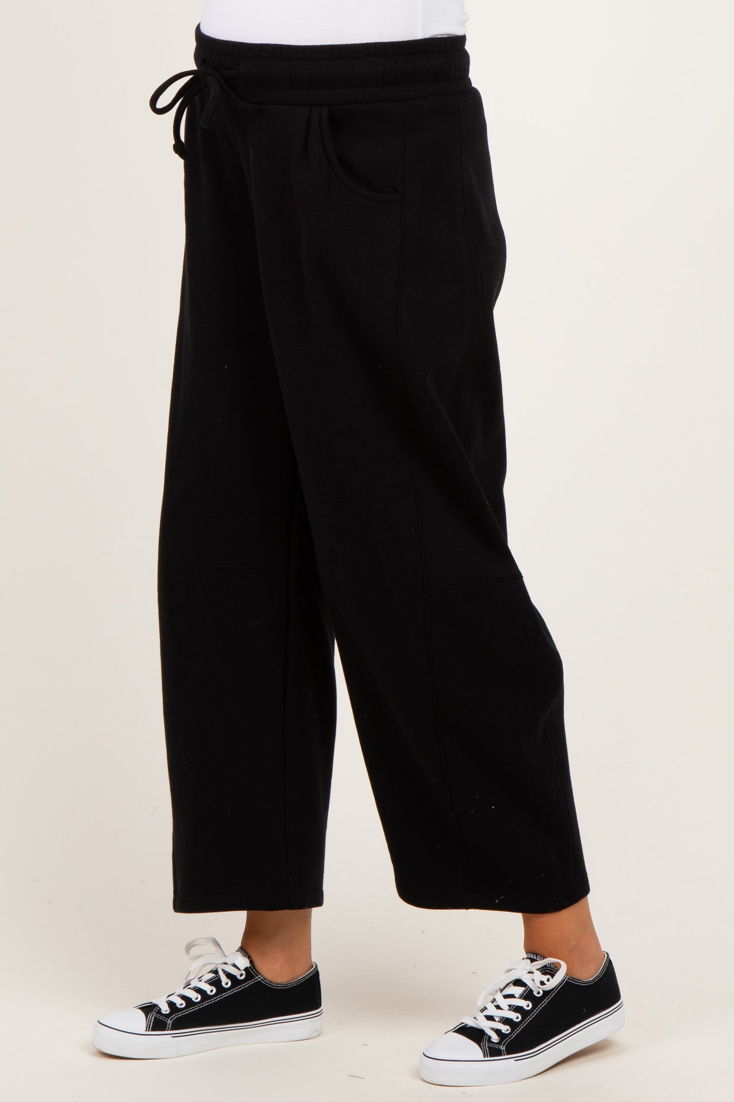 Black Fleece Barrel Leg Maternity Sweatpants