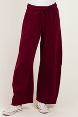 Dark Burgundy Fleece Barrel Leg Sweatpants