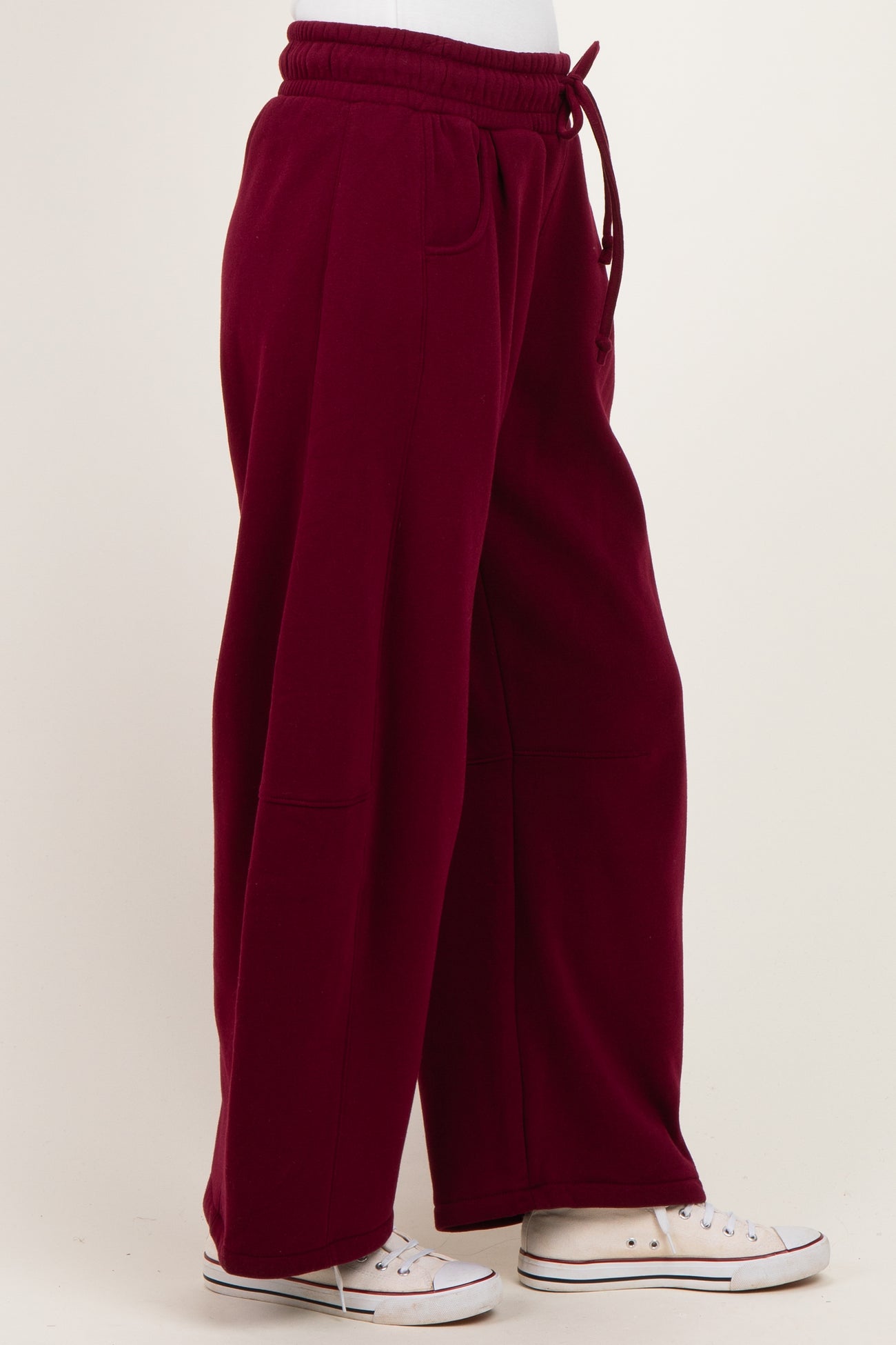 Dark Burgundy Fleece Barrel Leg Sweatpants