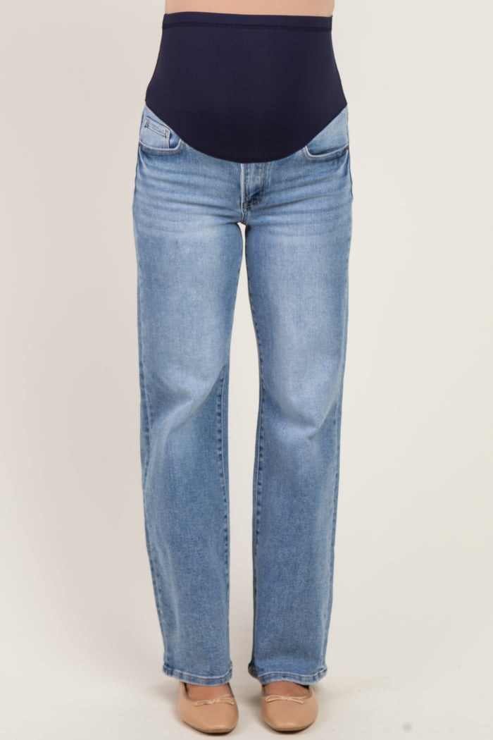 Light Blue Wash Wide Leg Maternity Jeans