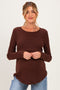 Red Brown Long Sleeve Peplum Knit Maternity Top
