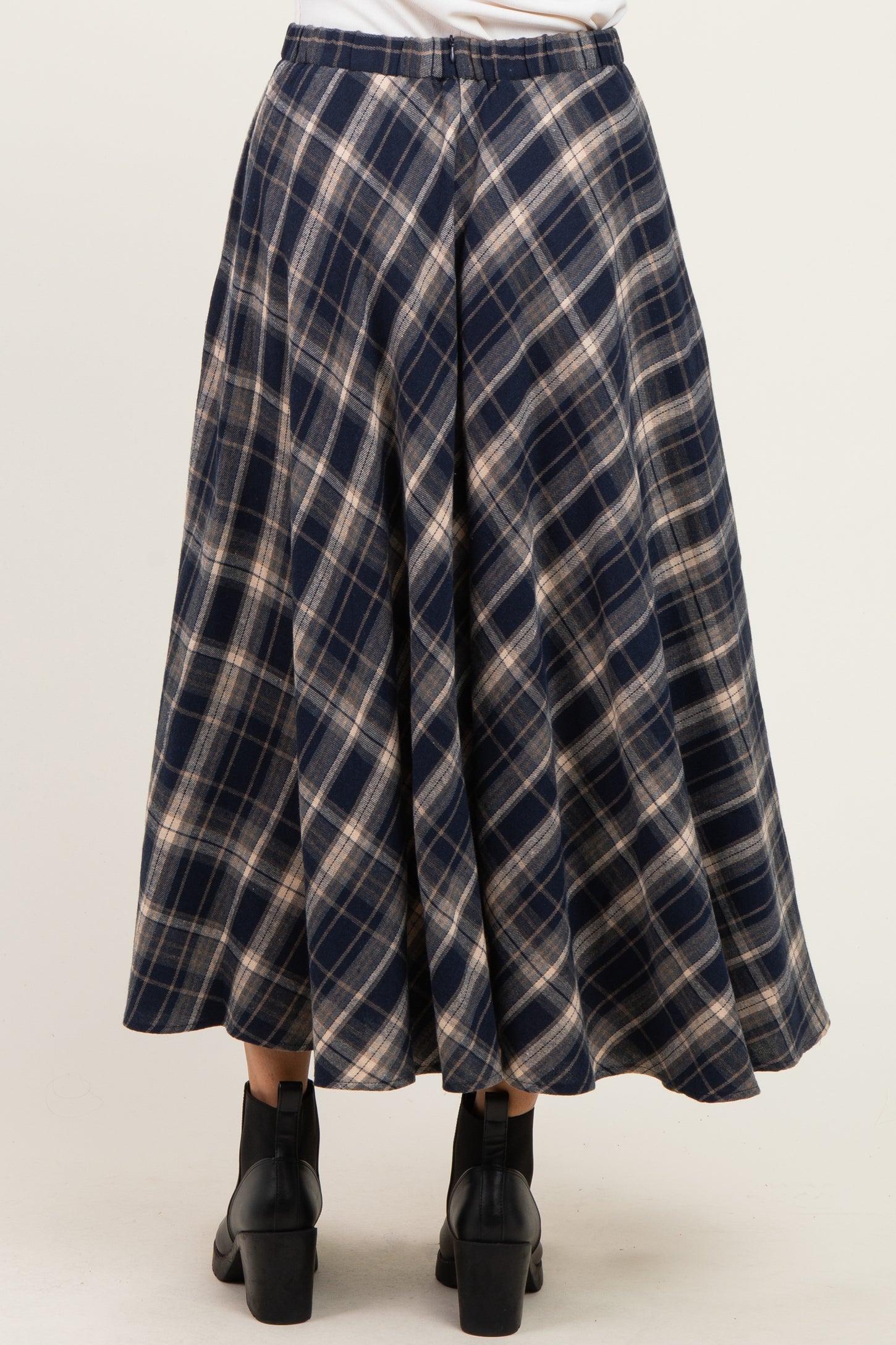 Navy Plaid A-Line Maxi Skirt