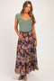 Cocoa Floral Smocked Waistband Tiered Maternity Maxi Skirt