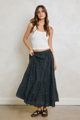 Black Polka Dot Tiered Maxi Skirt