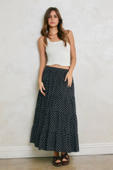 Black Polka Dot Tiered Maxi Skirt