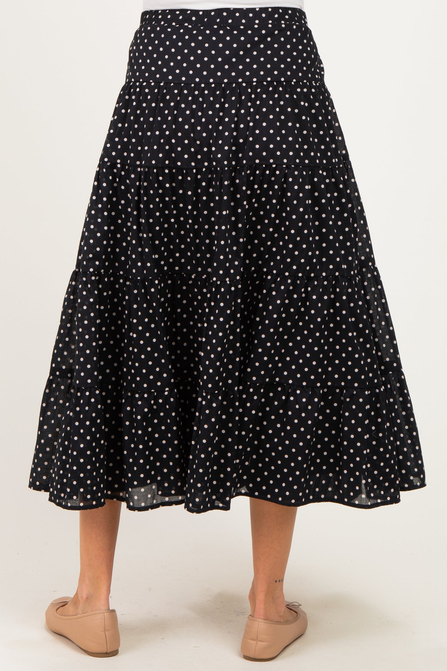 Black Polka Dot Tiered Maternity Maxi Skirt