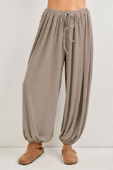 Brown Striped Knit Drawstring Maternity Pants