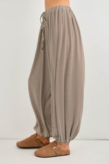 Brown Striped Knit Drawstring Pants