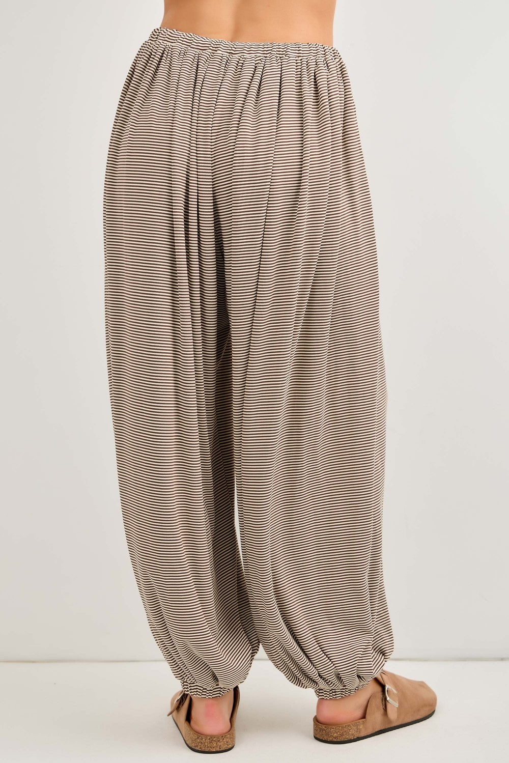 Brown Striped Knit Drawstring Pants