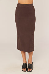 Chocolate Ribbed Sweater Maternity Midi Skirt