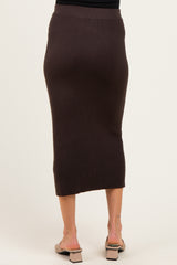 Chocolate Ribbed Sweater Maternity Midi Skirt