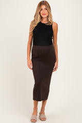 Chocolate Ribbed Sweater Maternity Midi Skirt