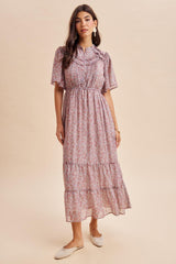 Dusty Rose Ruffle Floral Print Maxi Dress