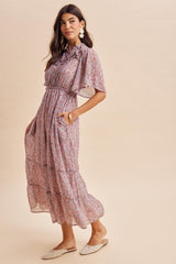 Dusty Rose Ruffle Floral Print Maxi Dress