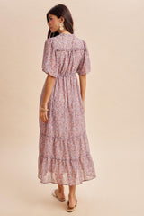 Dusty Rose Ruffle Floral Print Maxi Dress