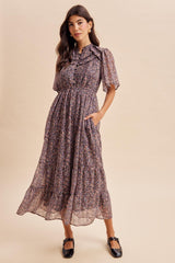 Midnight Ruffle Floral Print Maxi Dress