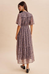 Midnight Ruffle Floral Print Maxi Dress