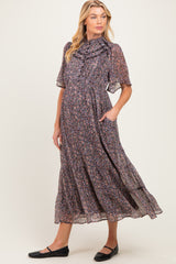 Midnight Ruffle Floral Print Maternity Maxi Dress