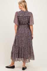 Midnight Ruffle Floral Print Maternity Maxi Dress