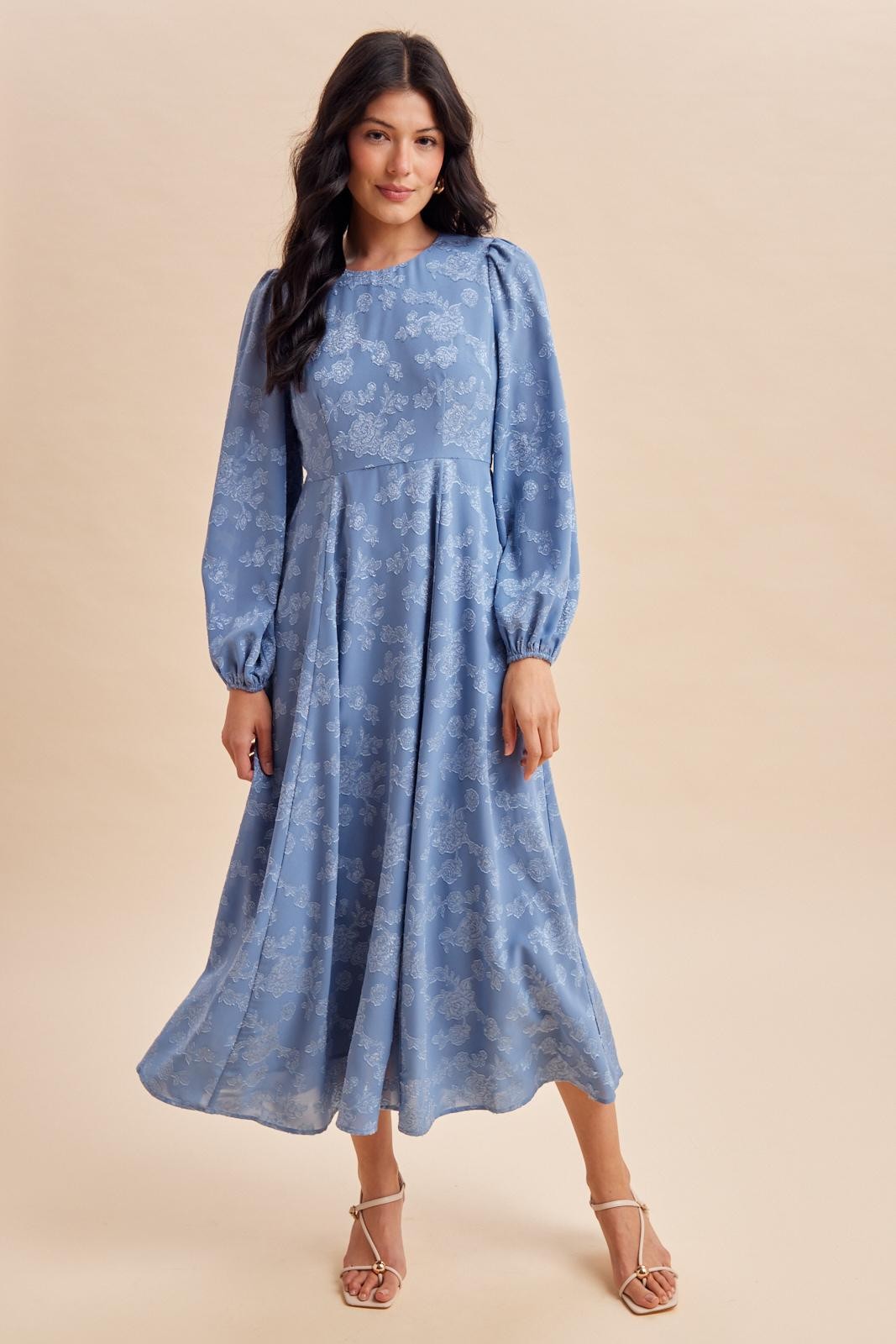 Blue Dusk Embossed Velvet Floral Maternity Maxi Dress