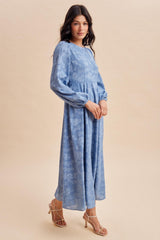 Blue Dusk Embossed Velvet Floral Maxi Dress