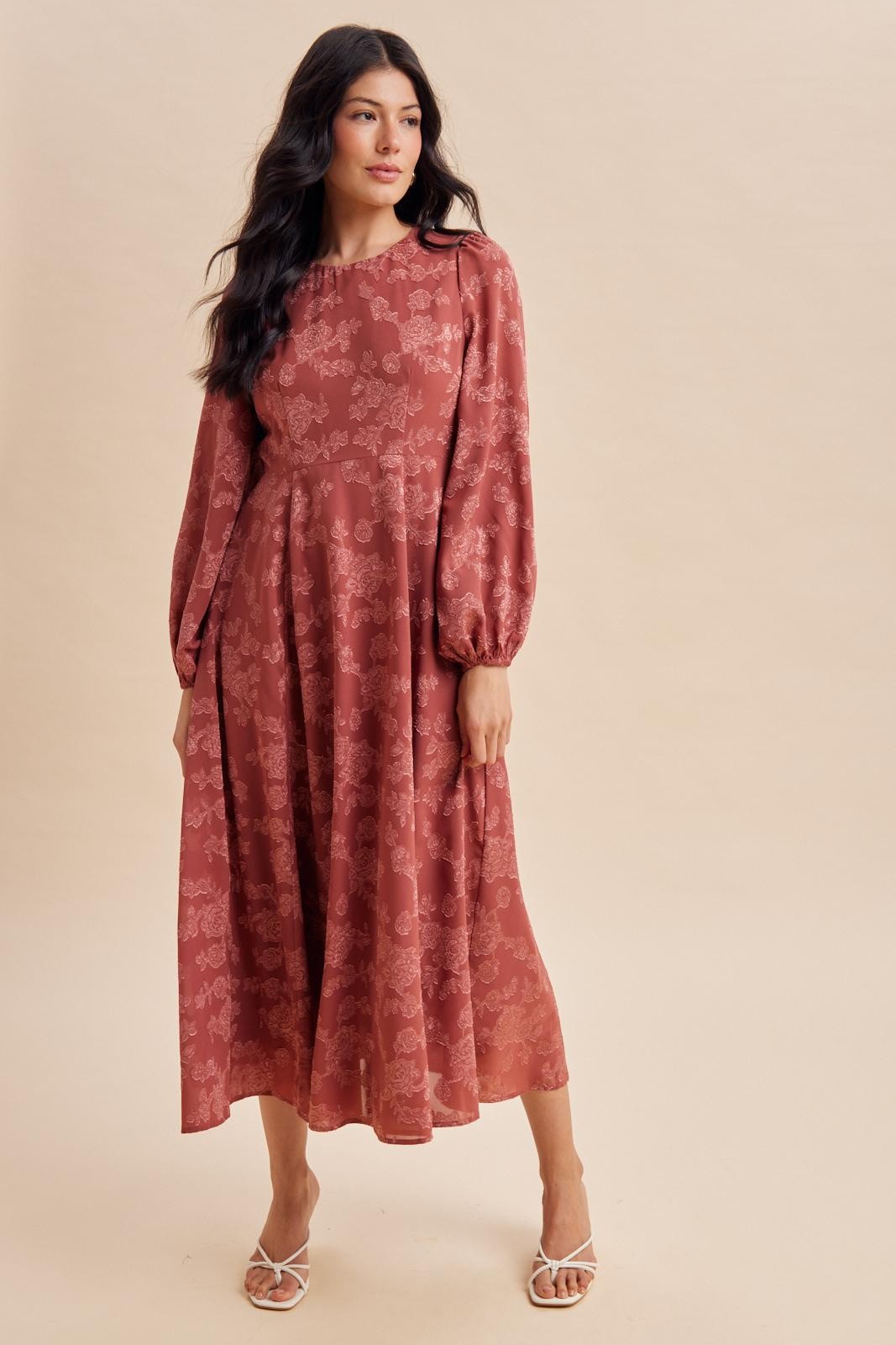 Rosewood Embossed Velvet Floral Maternity Maxi Dress