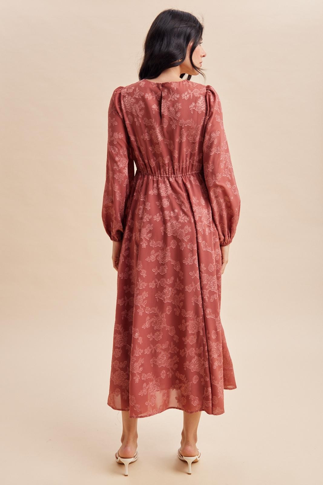 Rosewood Embossed Velvet Floral Maxi Dress