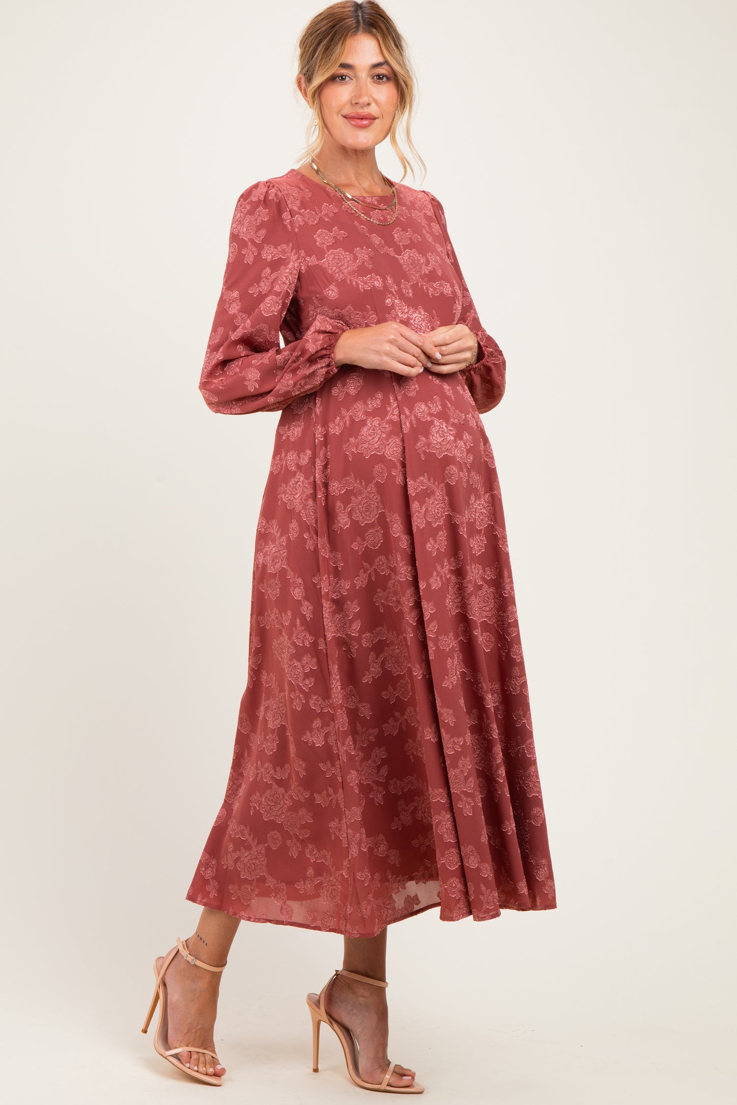 Rosewood Embossed Velvet Floral Maternity Maxi Dress