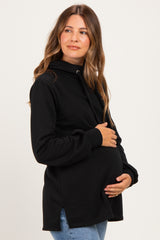 Black Long Sleeve Drawstring Hooded Maternity Pullover