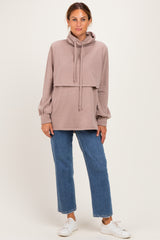 Mocha Long Sleeve Drawstring Hooded Pullover