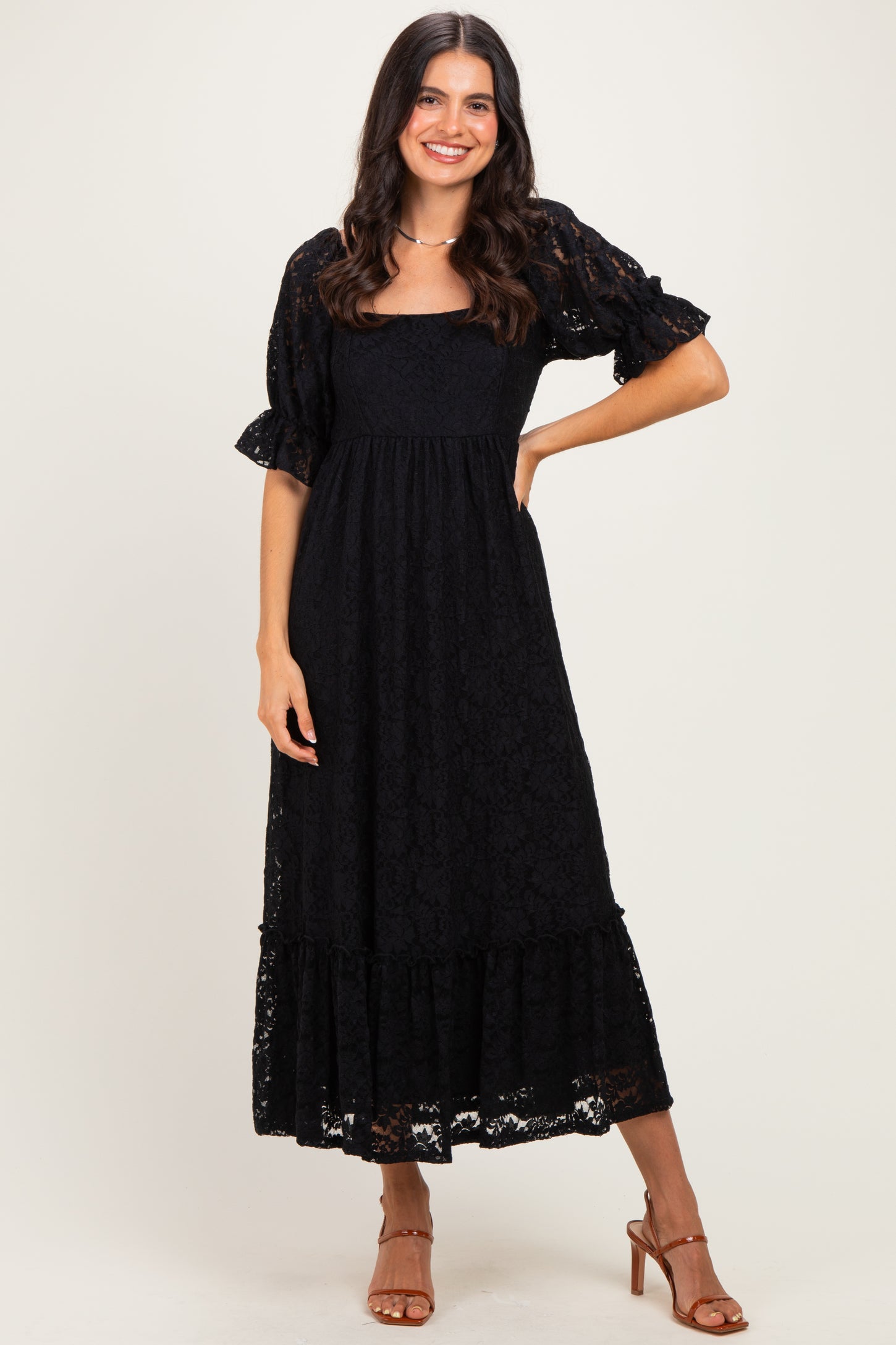 Black Lace Square Neck Maxi Dress