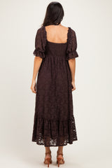 Brown Lace Square Neck Maxi Dress