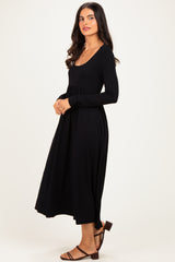 Black Long Sleeve Scoop Neck Maxi Dress
