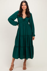 Hunter Green Tiered Long Sleeve V-Neck Maxi Dress