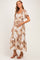 Taupe/ Ivory Floral Ruched Bust Flutter Sleeve Maternity Maxi Dress