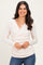 Cream Ribbed Knit Long Sleeve Wrap Nursing Top