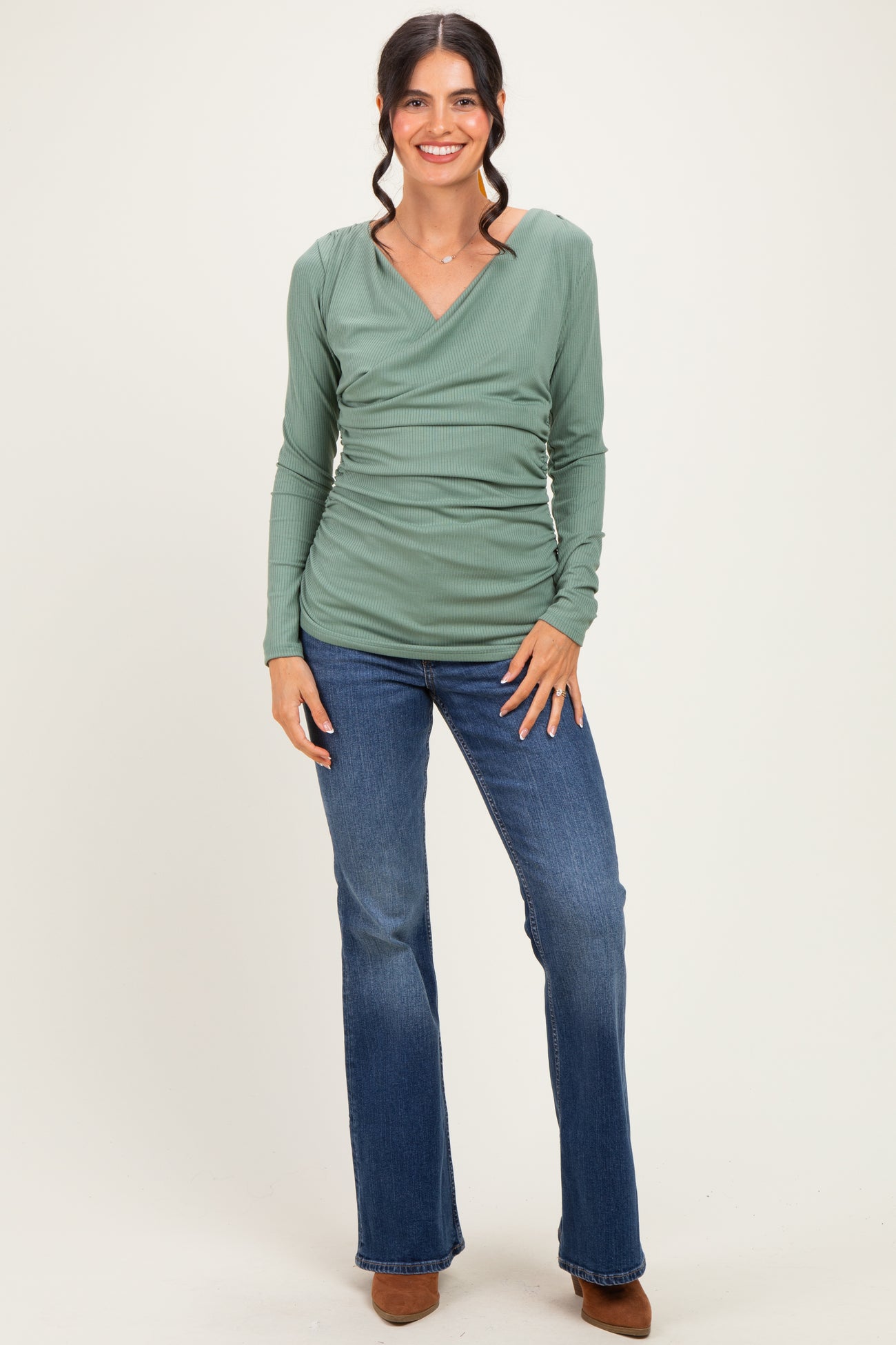 Sage Ribbed Knit Long Sleeve Wrap Nursing Top