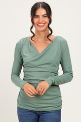 Sage Ribbed Knit Long Sleeve Wrap Nursing Top