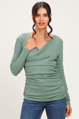 Sage Ribbed Knit Long Sleeve Wrap Nursing Top