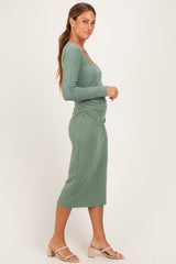 Sage Fitted Long Sleeve Square Neck Midi Dress