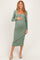 Sage Fitted Long Sleeve Square Neck Maternity Midi Dress
