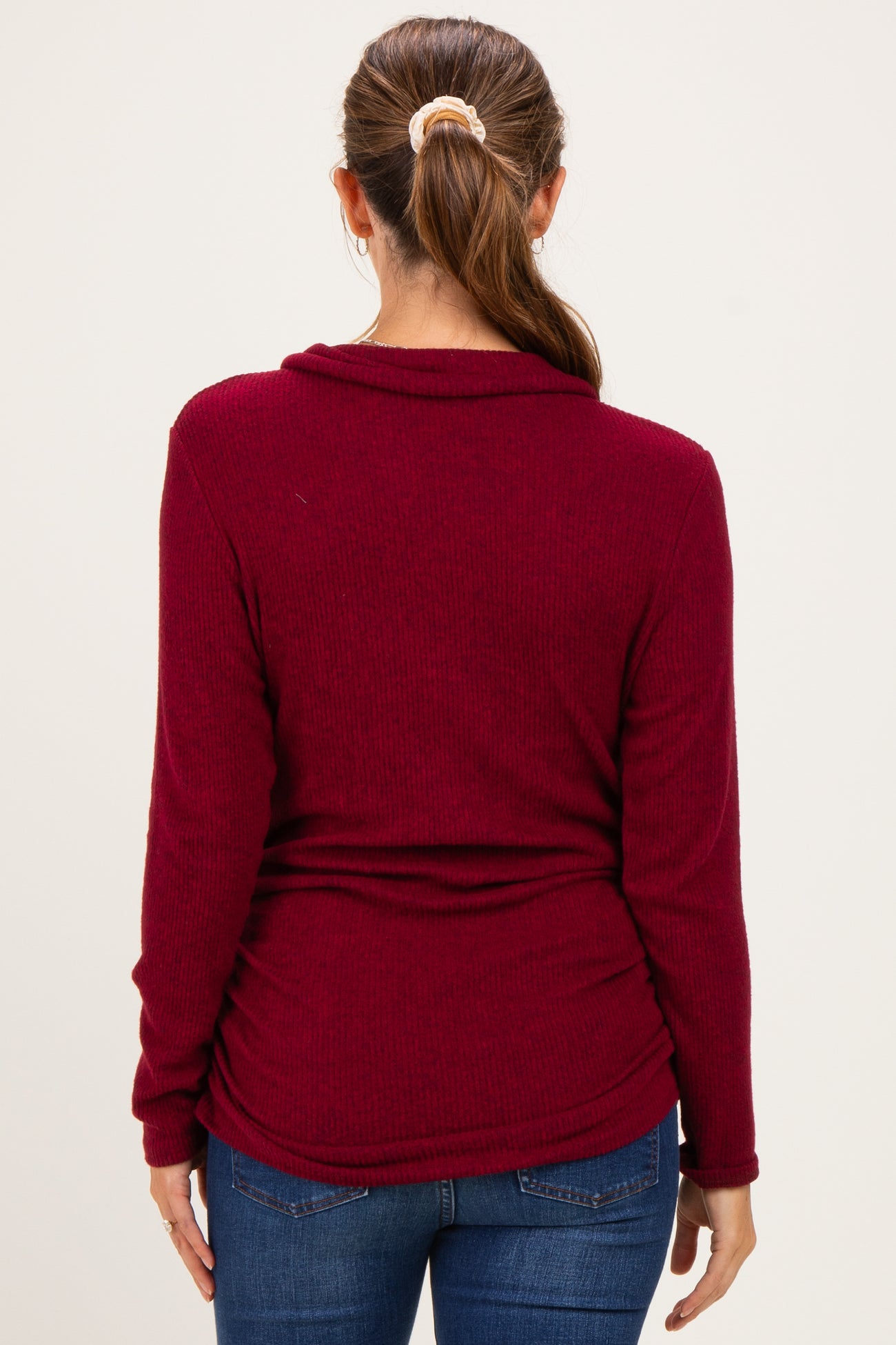 Burgundy Heathered Draped Wrap Maternity/Nursing Top